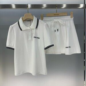 Miu Miu White Polo & Skirt Set - Preppy Two-Piece Outfit Size M